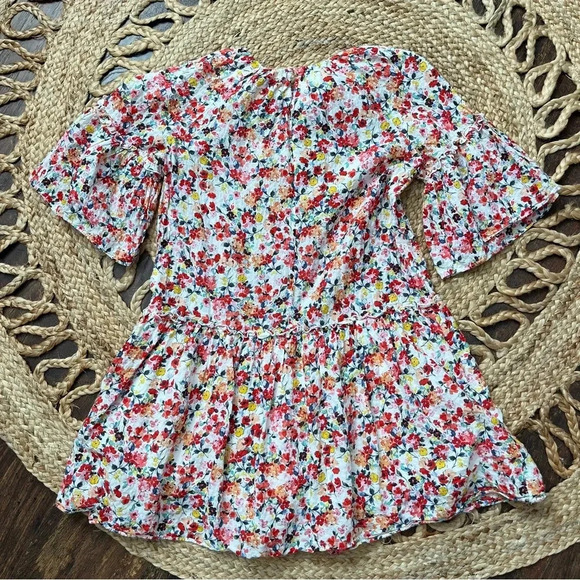 Zara Girls Floral Bell Sleeve Drop Waist Dress Size 10 - Picture 4 of 4